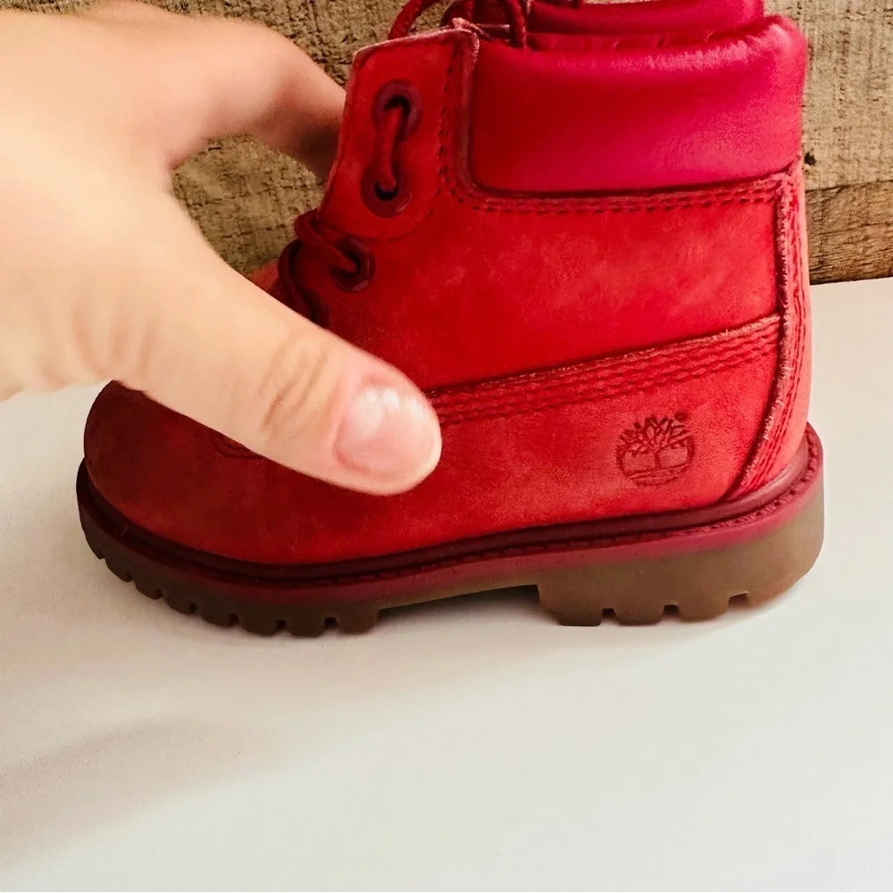 Unisex Timberland Premium Red Nubuck Waterproof Lace Up Toddler Boots